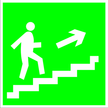 E15 направление к эвакуационному выходу по лестнице вверх (правосторонний) (пленка, 200х200 мм) - Знаки безопасности - Эвакуационные знаки - Магазин охраны труда ИЗО Стиль